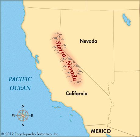 Sierra Nevada Mountains on Map